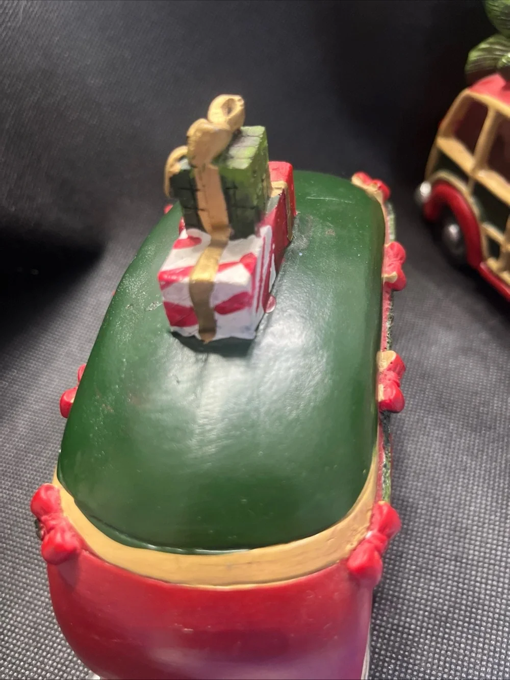 Burton Red Holiday Vintage Woody Truck with festive trailer with Black Wheels